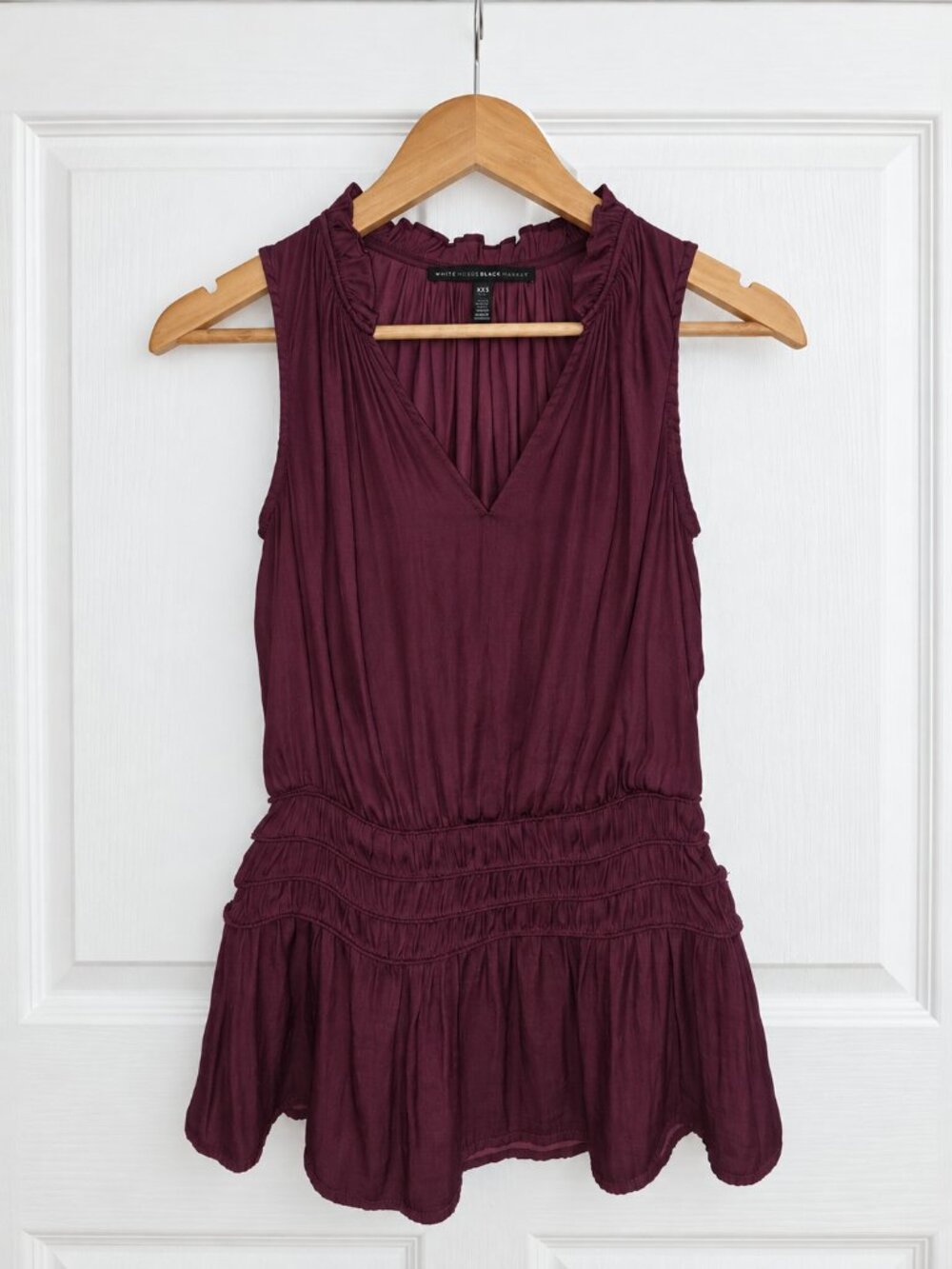 White House Black Market Burgundy Ruffle Drop Waist Mini Dress XXS